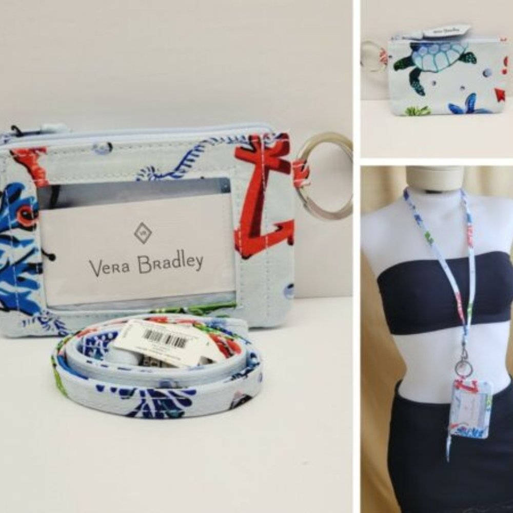 Vera Bradley Zip ID Case & lanyard Set-  Anchors Aweigh Print NWT